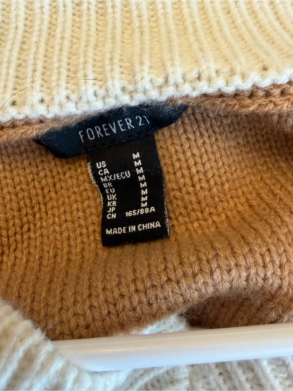 Forever 21 Camel and Cream Varsity Cropped Sweater Medium Light Academia Preppy - Picture 5 of 10
